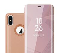 Cadorabo Funda Compatible con Apple iPhone X/XS en KUNZIT Rosa - Funda Protectora Clear View Mirror - Funda ultradelgada Funda Etui con función de Soporte Protección de 360 Grados
