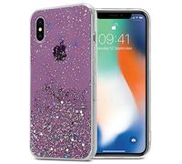 Cadorabo Funda Compatible con Apple iPhone X/XS en Púrpura con Purpurina - Funda Protectora de Silicona TPU con Purpurina Brillante - Ultra Slim Back Cover Case