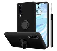 Cadorabo Funda Compatible con Huawei P30 en Liquid Negro - Funda para Teléfono Móvil Hecha de Silicona TPU Flexible con Anillo - Funda Trasera Ultradelgada Parachoques
