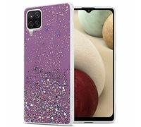 Cadorabo Funda Compatible con Samsung Galaxy A12 / M12 en Púrpura con Purpurina - Funda Protectora de Silicona TPU con Purpurina Brillante - Ultra Slim Back Cover Case