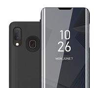 Cadorabo Funda Compatible con Samsung Galaxy A20e en TURMALINA Negro - Funda Protectora Clear View Mirror - Funda ultradelgada Funda Etui con función de Soporte Protección de 360 Grados