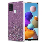 Cadorabo Funda Compatible con Samsung Galaxy A21s en Púrpura con Purpurina - Funda Protectora de Silicona TPU con Purpurina Brillante - Ultra Slim Back Cover Case