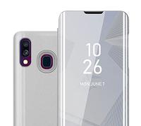 Cadorabo Funda Compatible con Samsung Galaxy A40 en Agata Plata - Funda Protectora Clear View Mirror - Funda ultradelgada Funda Etui con función de Soporte Protección de 360 Grados