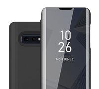 Cadorabo Funda Compatible con Samsung Galaxy S10e en TURMALINA Negro - Funda Protectora Clear View Mirror - Funda ultradelgada Funda Etui con función de Soporte Protección de 360 Grados