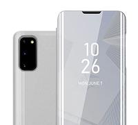 Cadorabo Funda Compatible con Samsung Galaxy S20 en Agata Plata - Funda Protectora Clear View Mirror - Funda ultradelgada Funda Etui con función de Soporte Protección de 360 Grados
