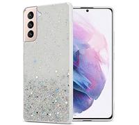 Cadorabo Funda Compatible con Samsung Galaxy S21 Plus en Transparente con Purpurina - Funda Protectora de Silicona TPU con Purpurina Brillante - Ultra Slim Back Cover Case