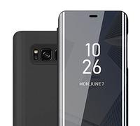 Cadorabo Funda Compatible con Samsung Galaxy S8 en TURMALINA Negro - Funda Protectora Clear View Mirror - Funda ultradelgada Funda Etui con función de Soporte Protección de 360 Grados