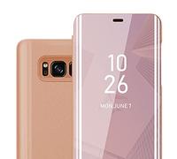cadorabo Funda compatible con Samsung Galaxy S8 Plus en color rosa KUNZIT - Funda protectora transparente con espejo - Funda ultrafina Etui Pouch con función de soporte, protección de 360 grados