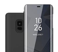 Cadorabo Funda Compatible con Samsung Galaxy S9 en TURMALINA Negro - Funda Protectora Clear View Mirror - Funda ultradelgada Funda Etui con función de Soporte Protección de 360 Grados
