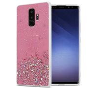 Cadorabo Funda Compatible con Samsung Galaxy S9 Plus en Rosa con Purpurina - Funda Protectora de Silicona TPU con Purpurina Brillante - Ultra Slim Back Cover Case