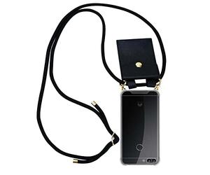 Cadorabo Funda con Cuerda para Huawei P Smart 2018 / Enjoy 7S en Negro - Cubierta Protección Collar para Colgar di TPU Silicona Transparente con Anillos OROS, Cordon y Estuche Removible