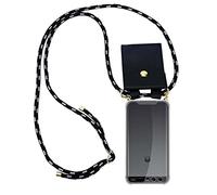 Cadorabo Funda con Cuerda para Huawei P10 en Negro Plata - Cubierta Protección Collar para Colgar di TPU Silicona Transparente con Anillos OROS, Cordon y Estuche Removible