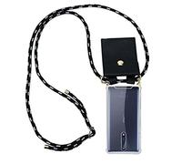 Cadorabo Funda con Cuerda para Nokia 8 2017 en Negro Plata - Cubierta Protección Collar para Colgar di TPU Silicona Transparente con Anillos OROS, Cordon y Estuche Removible