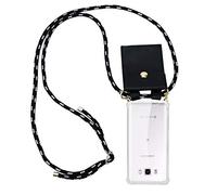 Cadorabo Funda con Cuerda para Samsung Galaxy J7 2016 en Negro Plata - Cubierta Protección Collar para Colgar di TPU Silicona Transparente con Anillos OROS, Cordon y Estuche Removible