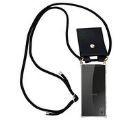 Cadorabo Funda con Cuerda para Sony Xperia XA1 en Negro - Cubierta Protección Collar para Colgar di TPU Silicona Transparente con Anillos OROS, Cordon y Estuche Removible