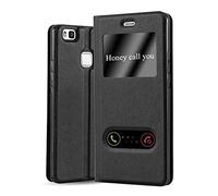 Cadorabo Funda Libro para Huawei P9 Lite en Negro Cometa - Cubierta Proteccíon con Cierre Magnético, Función de Suporte y 2 Ventanas- Etui Case Cover Carcasa