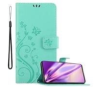 Cadorabo Funda Libro para OPPO Find X3 Neo en Turquesa Floral - Cubierta Proteccíon en Diseño de Flor con Cierre Magnético, Función de Suporte e 3 Tarjeteros - Etui Case Cover Carcasa