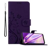 Cadorabo Funda Libro para Samsung Galaxy A02s en Lila Oscuro Floral - Cubierta Proteccíon en Diseño de Flor con Cierre Magnético, Función de Suporte e 3 Tarjeteros - Etui Case Cover Carcasa