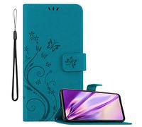 Cadorabo Funda Libro para Samsung Galaxy A21s en Azul Floral - Cubierta Proteccíon en Diseño de Flor con Cierre Magnético, Función de Suporte e 3 Tarjeteros - Etui Case Cover Carcasa