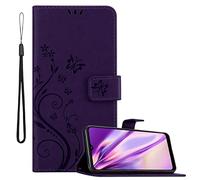 Cadorabo Funda Libro para Samsung Galaxy A22 5G en Lila Oscuro Floral - Cubierta Proteccíon en Diseño de Flor con Cierre Magnético, Función de Suporte e 3 Tarjeteros - Etui Case Cover Carcasa