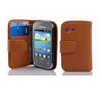 Cadorabo Funda Libro para Samsung Galaxy Pocket Neo en MARRÓN Cognac - Cubierta Proteccíon de Cuero Sintético Estructurado con Tarjetero y Función de Suporte - Etui Case Cover Carcasa