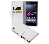 Cadorabo Funda Libro para Sony Xperia Z1 en Blanco MAGNESIO - Cubierta Proteccíon de Cuero Sintético Estructurado con Tarjetero y Función de Suporte - Etui Case Cover Carcasa