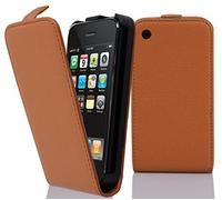 Cadorabo Funda para Apple iPhone 3 / iPhone 3GS in MARRÓN Cognac - Cubierta Proteccíon Estilo Flip de Cuero Sintético Estructuro - Etui Case Cover Carcasa
