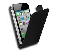 Cadorabo Funda para Apple iPhone 4 / iPhone 4S in Negro DE Caviar - Cubierta Proteccíon Estilo Flip de Cuero Sintético Liso - Etui Case Cover Carcasa