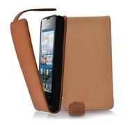 Cadorabo Funda para Huawei Ascend Y300 in MARRÓN Cognac - Cubierta Proteccíon Estilo Flip de Cuero Sintético Estructuro - Etui Case Cover Carcasa