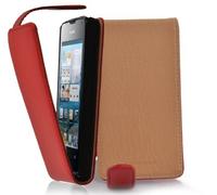 Cadorabo Funda para Huawei Ascend Y300 in Rojo Infierno - Cubierta Proteccíon Estilo Flip de Cuero Sintético Estructuro - Etui Case Cover Carcasa