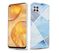 Cadorabo Funda para Huawei P40 Lite en Mármol Gris Blanco Azul No.2 - Cubierta Proteccíon de Silicona TPU en Motivo Mosaico - Gel Case Cover Carcasa Ligera