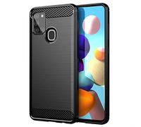 Cadorabo Funda para Samsung Galaxy A21s en Negro Cepillado - Funda para Teléfono Móvil Fabricada en Silicona TPU en Acero Inoxidable Fibra Óptica de Carbono - Funda Protectora Funda Clanda Ultra Fina