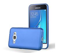 Cadorabo Funda para Samsung Galaxy J1 2015 en Metallic Azul - Cubierta Proteccíon de Silicona TPU Delgada e Flexible con Antichoque - Gel Case Cover Carcasa Ligera