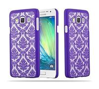 Funda para móvil - CADORABO Funda rígido con diseño de flores paisley henna, Compatible con Samsung Galaxy A3 2015, PÚRPURA