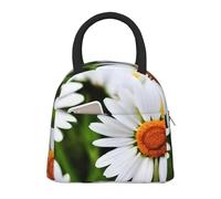 CADREWY - Bolsa de almuerzo aislada con funcionalidad de estampado de margaritas blancas, reutilizable, práctica, para trabajo, picnic, hombres y mujeres