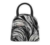 CADREWY - Bolsa de almuerzo aislada con funcionalidad de impresión de rayas blancas y negras, reutilizable, práctica para el trabajo, picnic, hombres y mujeres