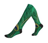 CADREWY Calcetines deportivos para correr con estampado de plumas de pavo real verde, para uso diario, para hombres y mujeres, calcetines de circulación para atletas, 2 negro-2, talla única