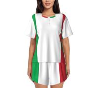 CADREWY - Conjunto de pijama suave de manga corta para mujer con estampado de bandera de Italia, para cuatro estaciones y día festivo, Negro -, L