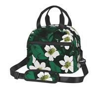 CADREWY Hunter - Bolsa de almuerzo con estampado de pétalos florales verdes, espaciosa, ligera, aislante, bolsa de almuerzo con cierre trasera, bolsillo para comidas