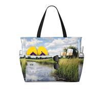 CADREWY Reeds by the river - Bolsa de viaje impermeable para playa, ligera, de lona, con múltiples bolsillos
