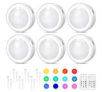 Cadrim 13 luces de armario RGB, 6 focos LED RGB, funcionan con pilas con mando a distancia, inalámbricas, con batería, iluminación de vitrina, lámpara táctil para armarios, armarios (6)