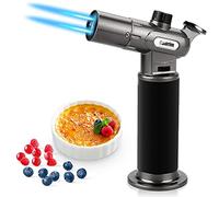 Cadrim Antorcha de butano, recargable, soplete culinario profesional de doble fuego y pequeña llama ajustable para Creme Brulee, barbacoa para hornear (negro)