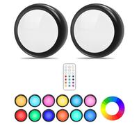 Cadrim Luces Armario Luz Nocturna Lámpara Armario RGB 2 pcs LED Multicolor Iluminación 13 Colores 2 Modos Brillo Ajustable RGB Lámpara que Funcionan con Baterías (No Incluiye) para Armarios, Escalera