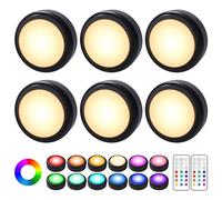 Cadrim Luces de Armario RGB con Control Remoto, 6 Luces de Gabinete LED, Luz Nocturna, 13 Colores Brillo Ajustable Alimentado por 3 Pilas AA (no Incluido) para Iluminación de Armarios, Escalera etc