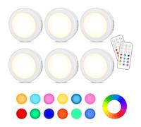 Cadrim Luces para Gabinetes LED, 6 Packs Luces Nocturnas LED Inalámbricas con 2 Remoto,13 Colores Brillo Ajustable Alimentado por 3 Pilas AA (no Incluido) para Iluminación de Armarios etc