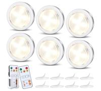 Cadrim Luz LED para Armario 10 LED Tres Temperaturas de Color con Mando a Distancia y Soporte, Incluye Tornillos para Montaje Fijo, Temporizador, Apto para Dormitorio, Garaje, Estanterías (6PCS)
