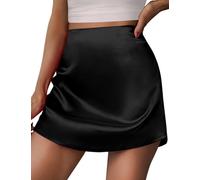 CADTARBAB Falda de Satén Mini Corta para Mujer Bodycon Minifalda Falda de Cintura Alta Elegante Falda de Cadera Vestido de Club Nocturno (L)