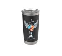 Caduceo Espada Serpiente Corazón Alas Cráneo 1 Sabiduría Esotérica Vaso térmico de acero inoxidable de doble pared
