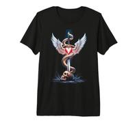 Caduceo Espada Serpiente Corazón Alas Cráneo 2 Camiseta Premium