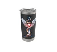 Caduceo Espada Serpiente Corazón Alas Cráneo 2 Vaso térmico de acero inoxidable de doble pared